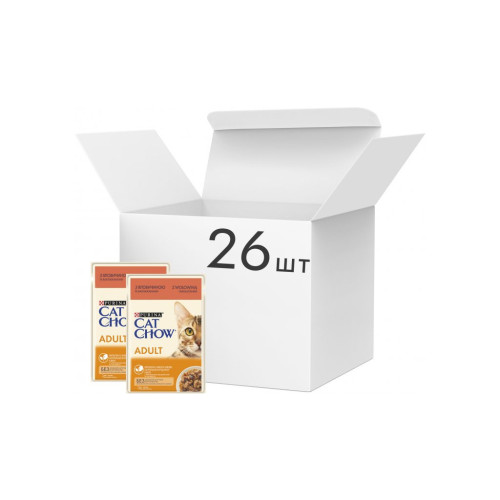 Вологий корм для кішок Purina Cat Chow Adult з яловичиною та баклажанами в желе 85г (7613036595025) – Purina Cat Chow (вид 1)