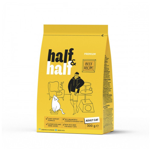 Сухой корм для кошек Half&Half с говядиной 300 г (4820261920956) – Half&Half