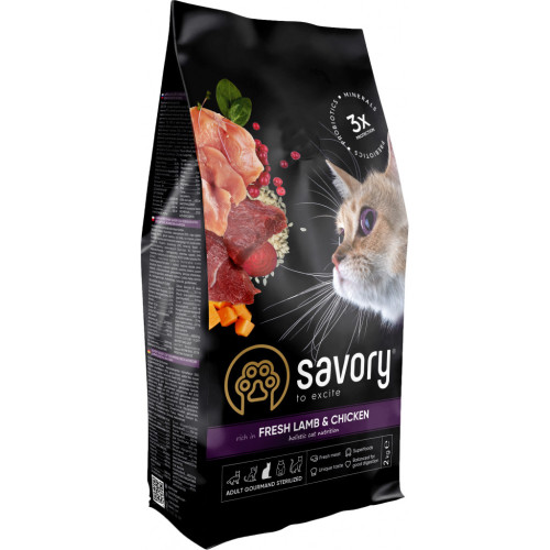 Сухий корм для кішок Savory Adult Cat Steril Fresh Lamb and Chicken 2 кг (4820232630112) – Savory