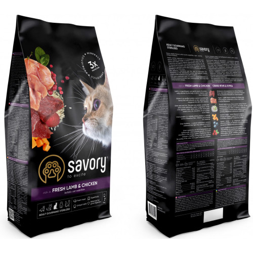 Сухий корм для кішок Savory Adult Cat Steril Fresh Lamb and Chicken 2 кг (4820232630112) – Savory (вид 1)