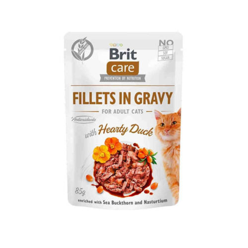 Вологий корм для кішок Brit Care Cat pouch 85 г (філе качки у соусі) (8595602540518) – Brit Care