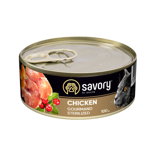 Вологий корм для кішок Savory Cat Can Adult Sterilised курка 100 г (4820232630747) – Savory