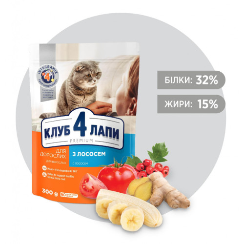 Сухой корм для кошек Club 4 Paws Премиум. С лососем 300 г (4820083909221) – Club 4 Paws (вид 1)
