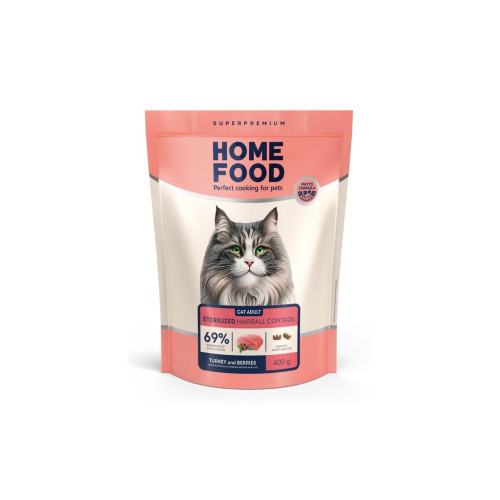 Сухий корм для кішок Home Food Hairball control For sterilised з індичкою та ягодами 400 г (4820290090026) – Home Food