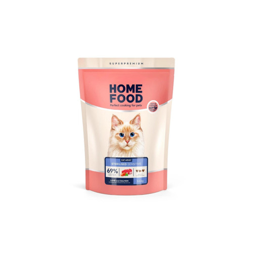 Сухий корм для кішок Home Food With sensitive digestion з ягням та лососем 1.6 кг (4820235020224) – Home Food