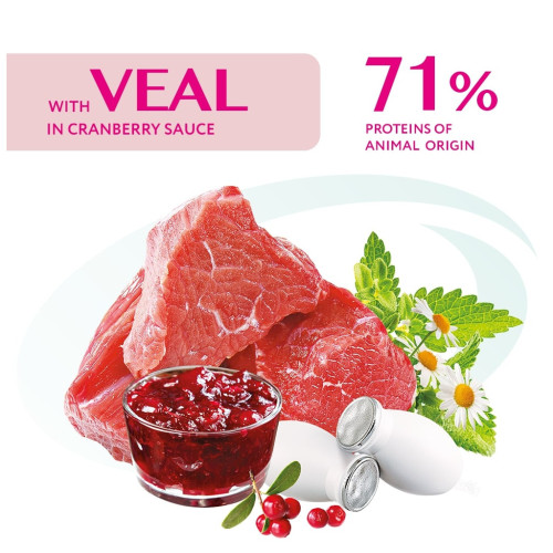 Вологий корм для кішок Optimeal зі смаком телятини в журавлинному соусі 85 г (4820083905438) – Optimeal (вид 1)