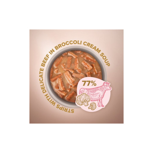 Вологий корм для кішок Club 4 Paws Selection Плюс Смужки з яловичиною в крем супі з броколі 85 г (4820215368100) – Club 4 Paws (вид 1)