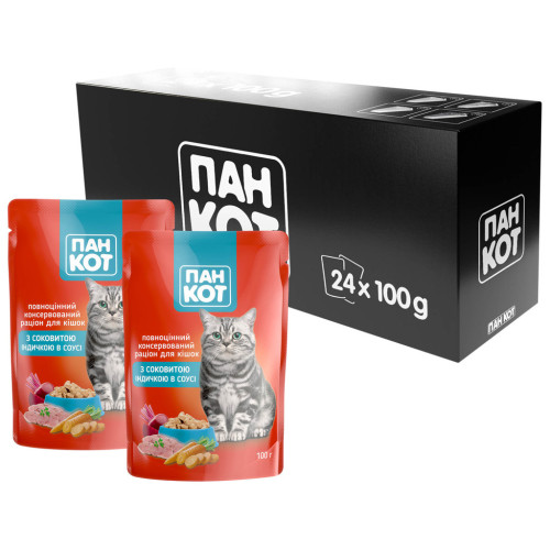 Вологий корм для кішок Пан Кот індичка в соусі 100 г (4820111141005) – Пан Кот (вид 2)