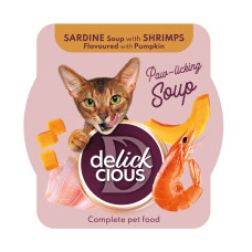 Вологий корм для кішок Delickcious Суп з сардини з креветками та додаванням гарбуза 80 г (4820269141568)