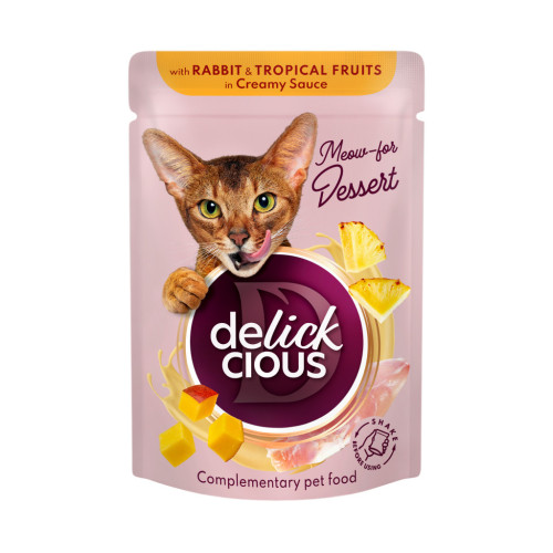 Вологий корм для кішок Delickcious Пластівці з качкою та лісовими ягодами у вершковому соусі 80 г (4820269141834) – Delickcious
