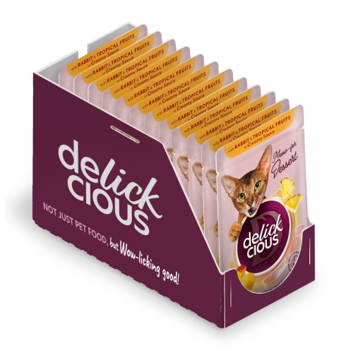 Вологий корм для кішок Delickcious Пластівці з качкою та лісовими ягодами у вершковому соусі 80 г (4820269141834) – Delickcious (вид 1)