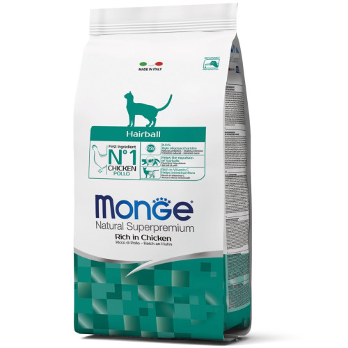 Сухий корм для кішок Monge Cat Hairball зі смаком курки, кукурудзи та рису 5 кг (8009470125548) – Monge