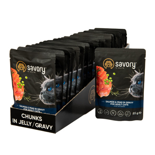 Вологий корм для кішок Savory лосось з горошком у соусі 85 гх22 шт (2700000029350) – Savory (вид 1)