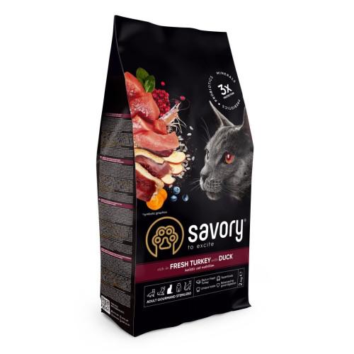 Сухой корм для кошек Savory Adult Cat Steril Fresh Turkey and Duck 2 кг (4820232631591) – Savory