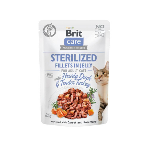 Вологий корм для кішок Brit Care Cat pouch для стерилізованих 85 г (качка та індичка в желе) (8595602540549) – Brit Care