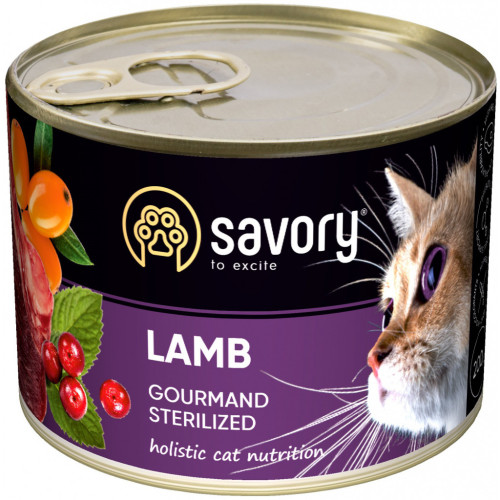 Вологий корм для кішок Savory Cat Can Adult Sterilised ягня 200 г (4820232630723) – Savory
