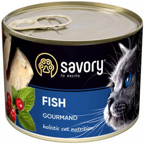 Вологий корм для кішок Savory Cat Can Adult для вибагливих котів (риба) 200 г (4820232630648) – Savory