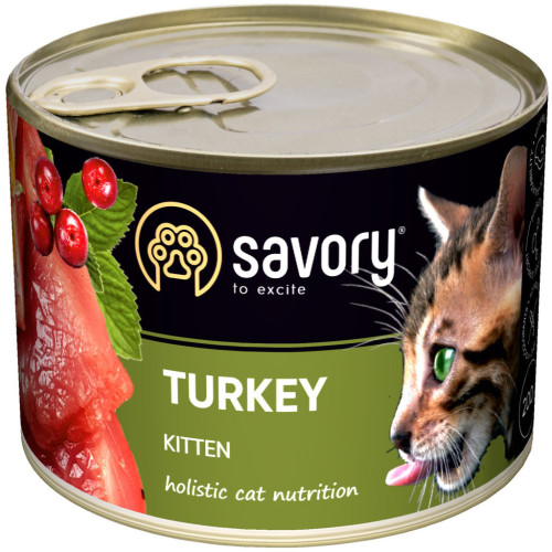 Вологий корм для кішок Savory Cat Can Kitten (індичка) 200 г (4820232630686) – Savory