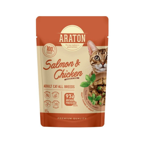 Вологий корм для кішок ARATON Adult with Salmon and Chicken 85 г (ART47926) – ARATON