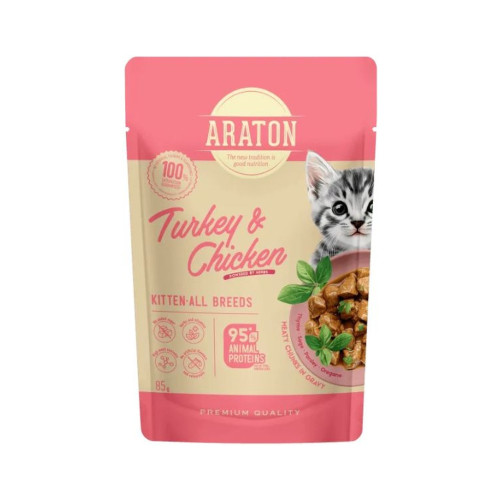 Вологий корм для кішок ARATON Kitten with Turkey and Chicken 85 г (ART70472) – ARATON
