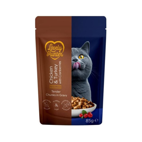 Вологий корм для кішок Lovely Hunter Sterilised Adult with Chicken, Turkey and Cranberries 85 г (LHU70473) – Lovely Hunter