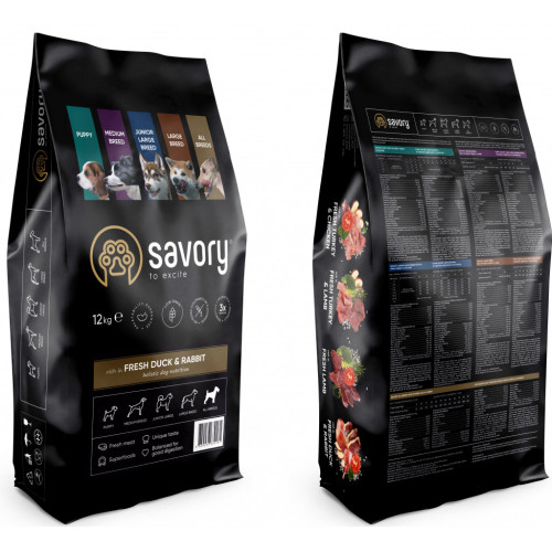 Сухий корм для собак Savory Adult All Breeds rich in Fresh Duck and Rabbit 12 кг (4820232630181) – Savory (вид 1)