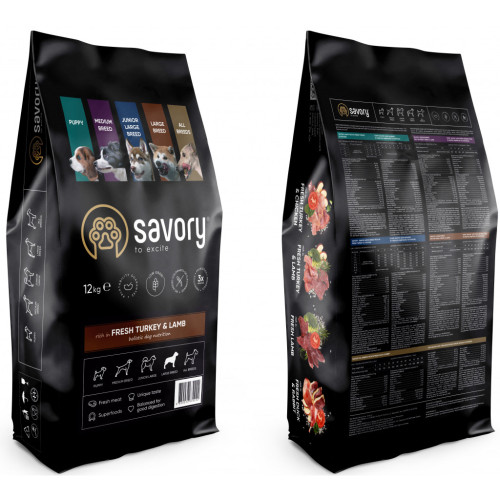 Сухий корм для собак Savory Large Breeds rich in Fresh Turkey and Lamb 12 кг (4820232630242) – Savory (вид 1)