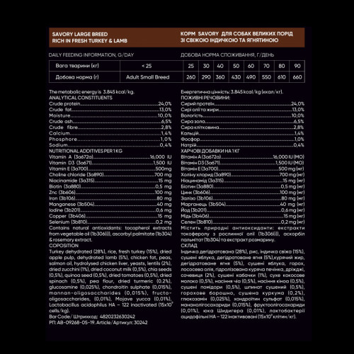 Сухий корм для собак Savory Large Breeds rich in Fresh Turkey and Lamb 12 кг (4820232630242) – Savory (вид 3)