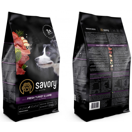 Сухий корм для собак Savory Medium Breed rich in Fresh Turkey and Lamb 1 кг (4820232630259) – Savory (вид 1)