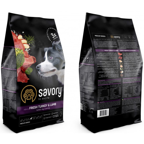 Сухий корм для собак Savory Medium Breed rich in Fresh Turkey and Lamb 3 кг (4820232630266) – Savory (вид 1)