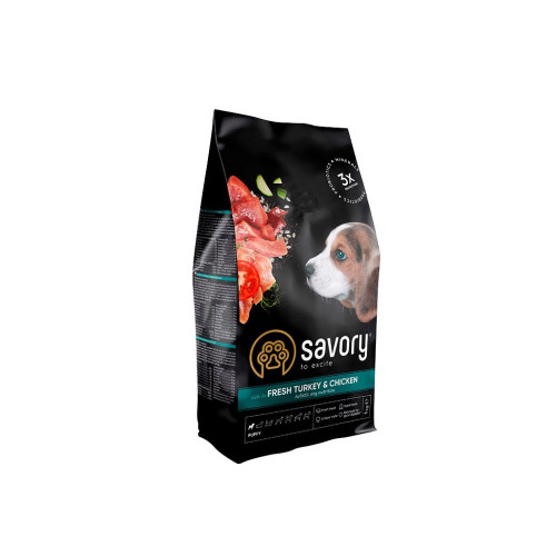 Сухий корм для собак Savory Puppy rich in Fresh Turkey and Chicken 1 кг (4820232630280) – Savory