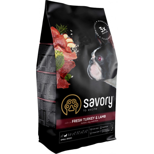 Сухий корм для собак Savory Small Breed rich in Fresh Turkey and Lamb 1 кг (4820232630341) – Savory