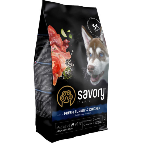 Сухой корм для собак Savory Junior Large rich in Fresh Turkey and Chicken 3 кг (4820232630204) – Savory