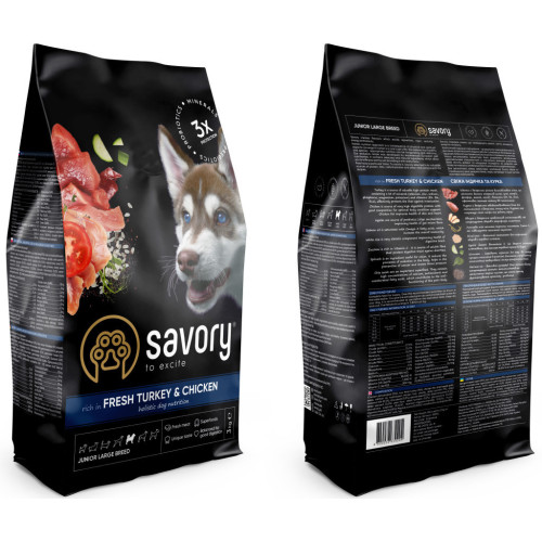 Сухой корм для собак Savory Junior Large rich in Fresh Turkey and Chicken 3 кг (4820232630204) – Savory (вид 1)