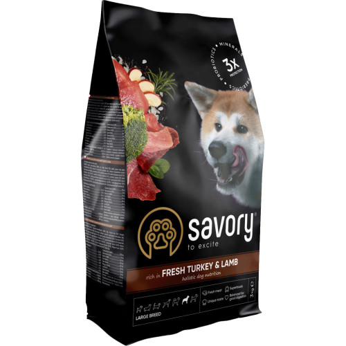 Сухий корм для собак Savory Large Breeds rich in Fresh Turkey and Lamb 3 кг (4820232630235) – Savory