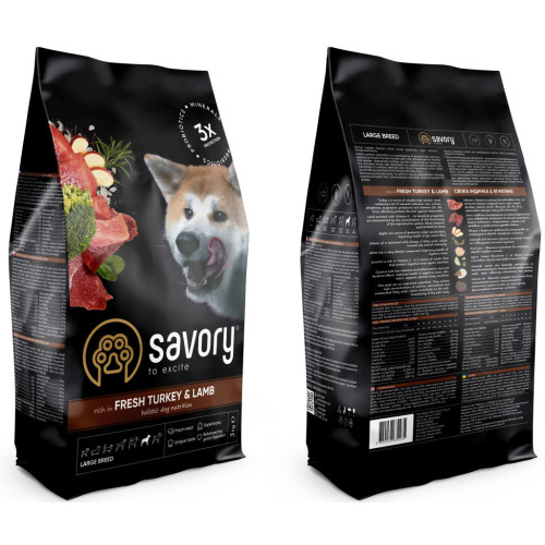 Сухий корм для собак Savory Large Breeds rich in Fresh Turkey and Lamb 3 кг (4820232630235) – Savory (вид 1)