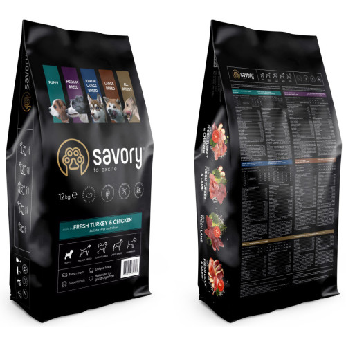 Сухий корм для собак Savory Puppy rich in Fresh Turkey and Chicken 12 кг (4820232630303) – Savory (вид 1)