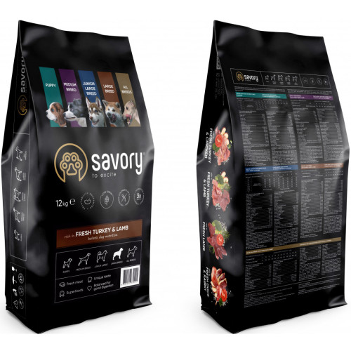 Сухий корм для собак Savory Medium Breed rich in Fresh Turkey and Lamb 12 кг (4820232630273) – Savory (вид 1)