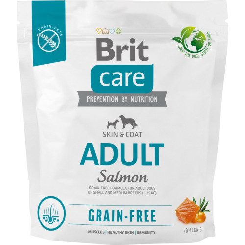 Сухой корм для собак Brit Care Dog Grain-free Adult для малых и средних пород с лососем 1 кг (8595602558858) – Brit Care