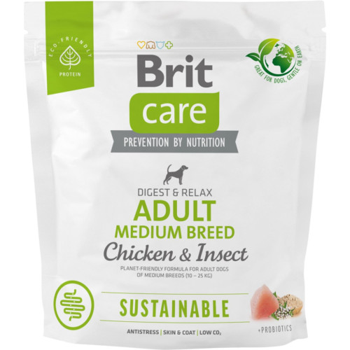 Сухий корм для собак Brit Care Dog Sustainable Adult Medium Breed з куркою та комахами 1 кг (8595602558704) – Brit Care