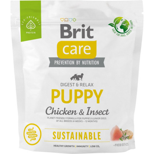 Сухой корм для собак Brit Care Dog Sustainable Puppy с курицей и насекомыми 1 кг (8595602558643) – Brit Care