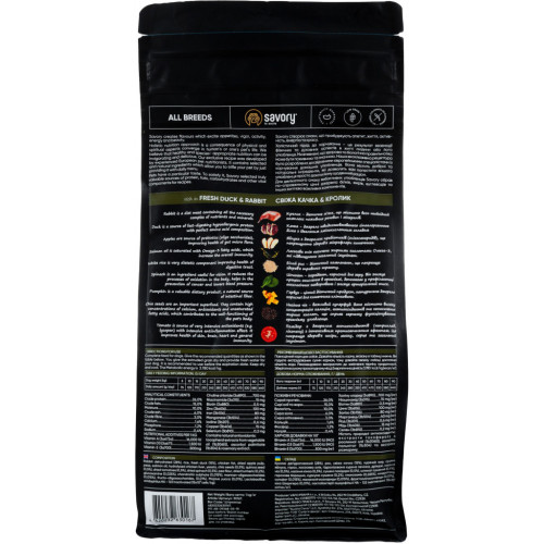 Сухой корм для собак Savory Adult All Breeds rich in Fresh Duck and Rabbit 1 кг (4820232630167) – Savory (вид 2)