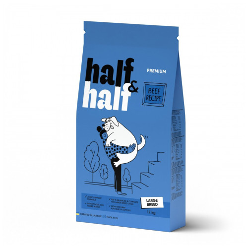 Сухий корм для собак Half&Half для великих порід з яловичиною 12 кг (4820261920772) – Half&Half