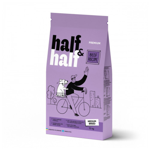 Сухой корм для собак Half&Half для средних пород с говядиной 12 кг (4820261920758) – Half&Half