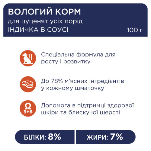 Вологий корм для собак Club 4 Paws для цуценят з індичкою в соусі 100 г (4820215363198) – Club 4 Paws (вид 2)