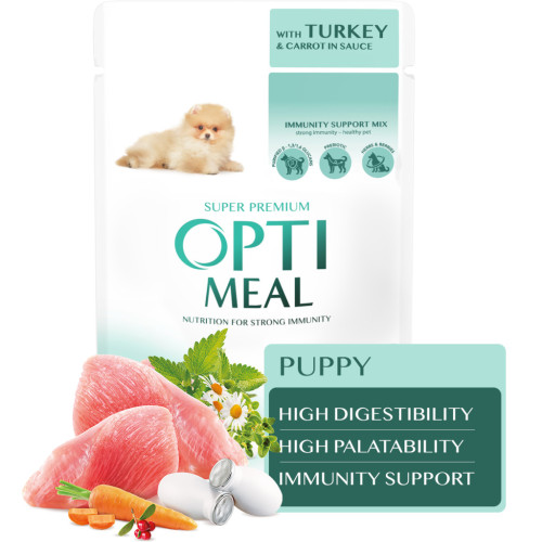 Вологий корм для собак Optimeal для цуценят з індичкою та морквою в соусі 100 г (4820215369619) – Optimeal (вид 1)
