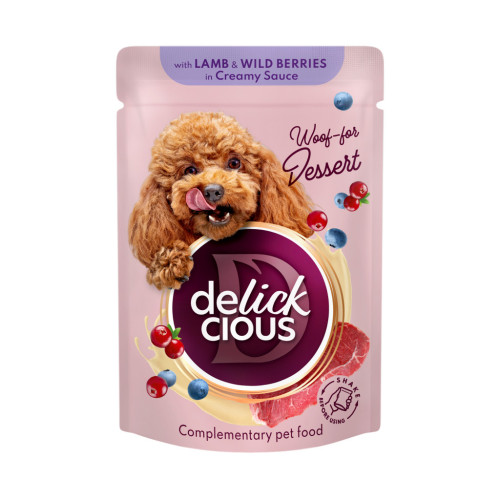 Влажный корм для собак Delickcious Хлопья с ягнятиной и лесными ягодами в сливочном соусе 80 г (4820269141858) – Delickcious