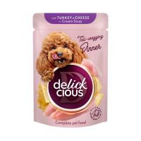 Влажный корм для собак Delickcious Полоски с индейкой и сыром в крем-супе 85 г (4820269141810)