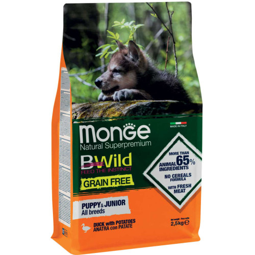 Сухий корм для собак Monge Dog Bwild Gr. Free Puppy&Junior качка 2.5 кг (8009470004787) – Monge