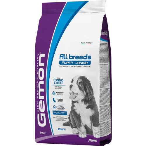 Сухой корм для собак Gemon Dog All breeds Puppy & Junior тунец с рисом 3 кг (8009470386005) – Gemon